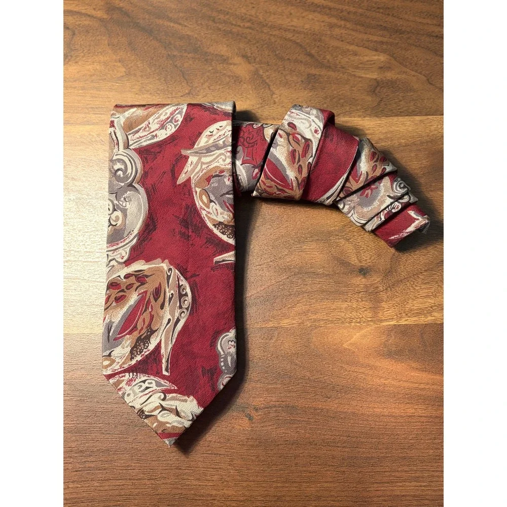 Unbranded Burgundy Abstract Paisley Silk Necktie Mens OS Excellent